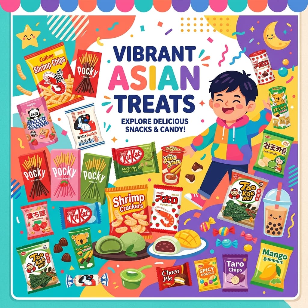 Colorful Asian Snacks Showcase